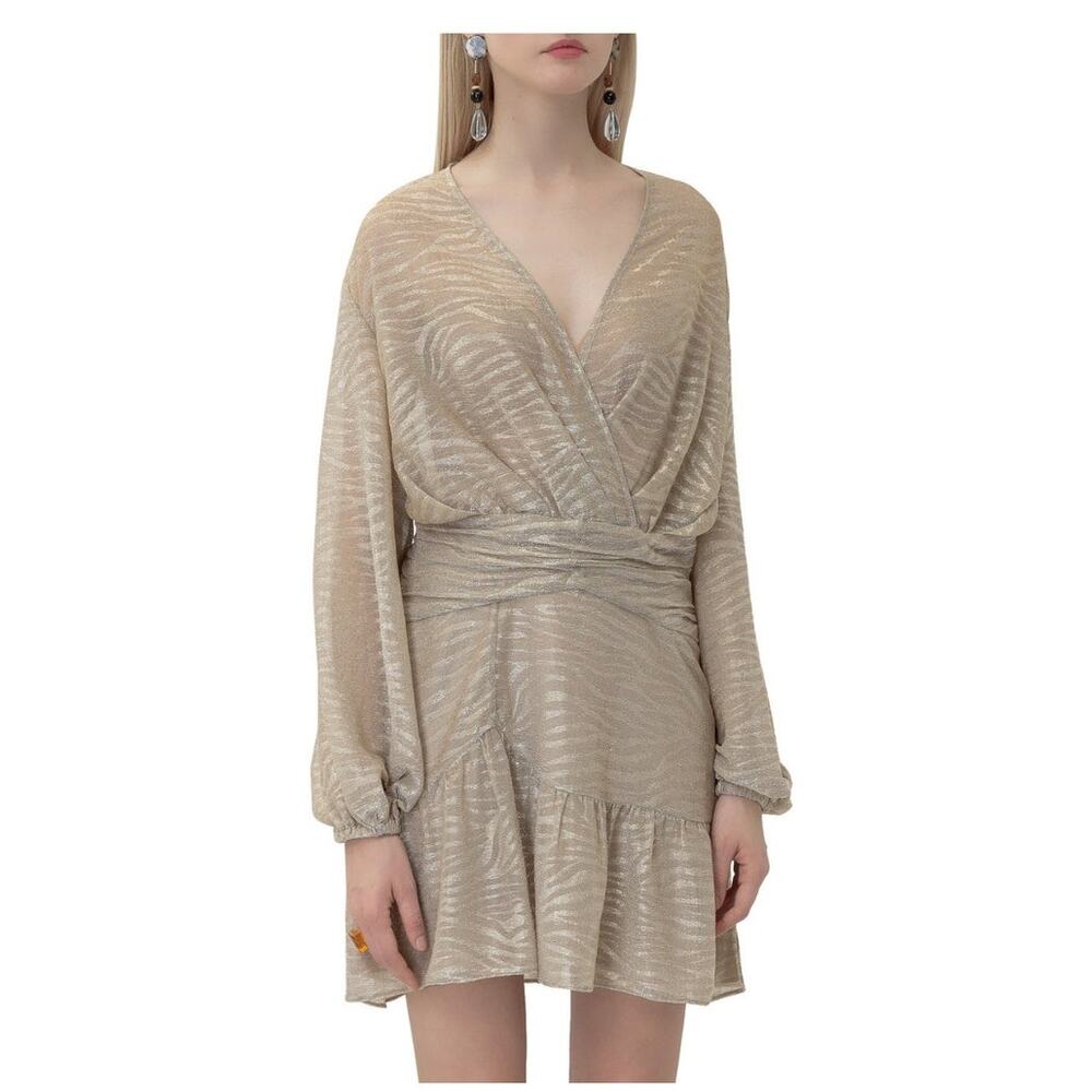 With Tags. IRO V-neck mini dress gray metallic silver dress sz: 2 US, 34 EUR